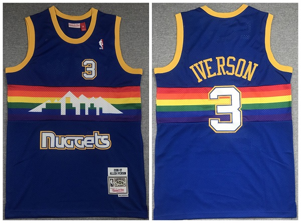 Men's Denver Nuggets #3 Allen Iverson Blue 2006-07 Throwback Stitched Jersey Men's Denver Nuggets #3 Allen Iverson Blue 2006-07 Throwback Stitched Jersey